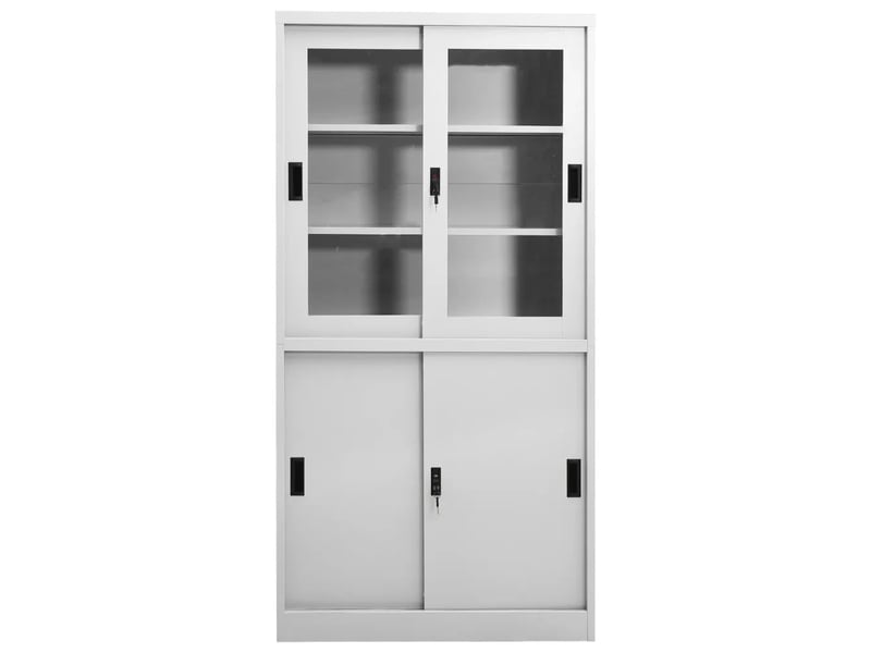  Armoire à bureau porte coulissante 90 x 40 x 180 cm avec 3 étagères modulables style moderne en acier gris clair 02_0046823  - Conforama B