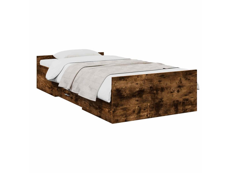  Lit simple- lit adulte -  cadre de lit avec rangement avec tiroir chêne fumé 80 x 200 cm  - Conforama A
