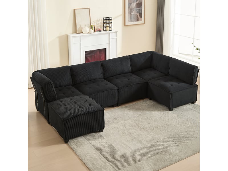  Canapé modulable modenvie 6 places 308 x 154 x 82 cm en velours côtelé noir  - Conforama B
