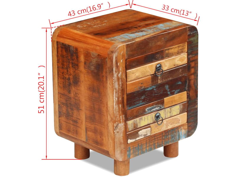  Table de chevet - cabinet de chevet - table de nuit bois de récupération massif 43x33x51 cm  - Conforama D