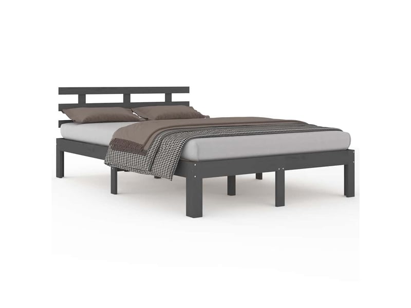 Lit double- lit adulte - cadre de lit sans matelas bois massif gris 200x200 cm - Conforama A