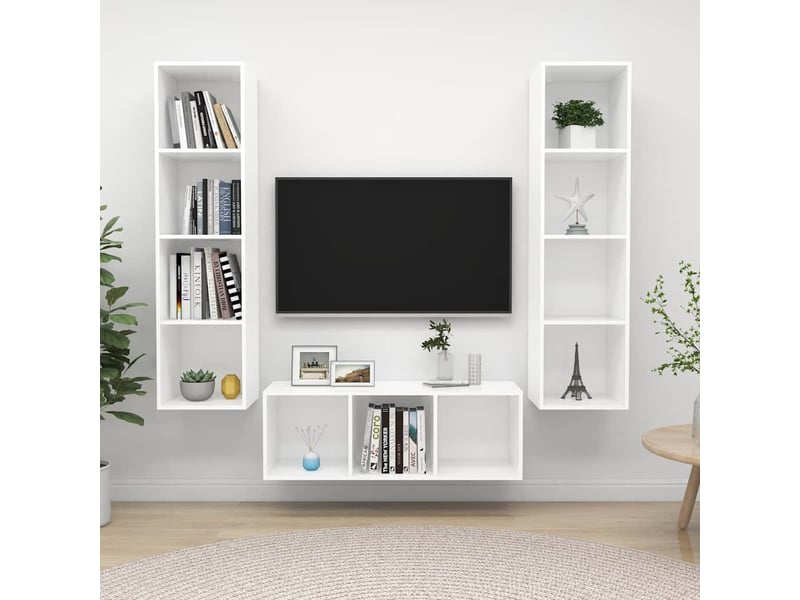  Ensemble de meuble tv - banc tv - meuble de rangement 3 pcs blanc bois d'ingénierie  - Conforama B