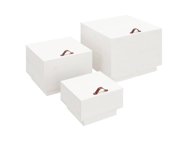  Boîtes de rangement et couvercles 3pcs blanc bois massif de pin  - Conforama A