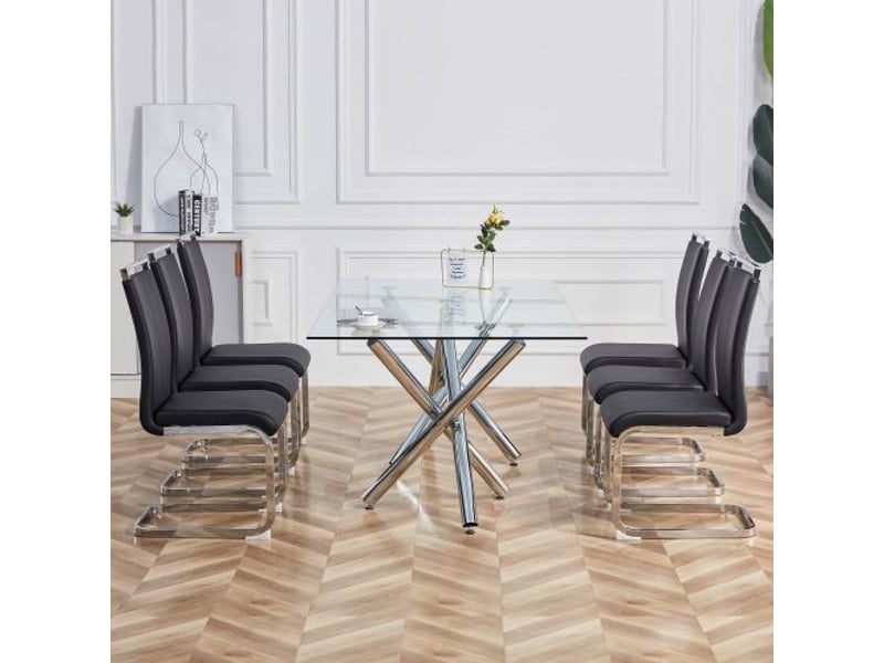 Ensemble de 4 chaises cantilever noires en simili cuir, structure métal chromé, assise confortable rembourrée - Conforama W