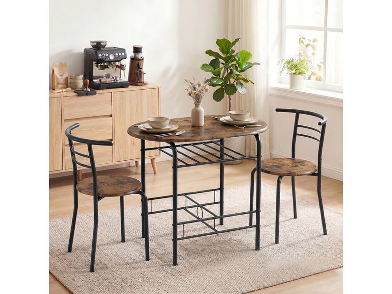  Ensemble de salle à manger 3 pièces, table et chaises pour 2 personnes avec étagère, style rustique bois brun, pour salon  - Conforama C