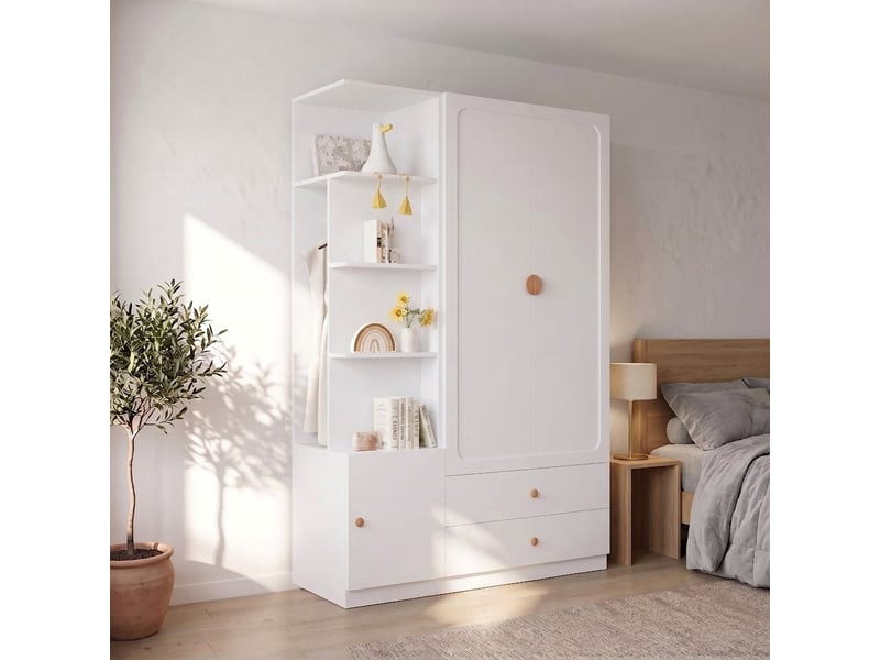 Armoire penderie 90x50x200 cm chêne artisan armoire 2 portes et 2 tiroirs avec barre  - Conforama C