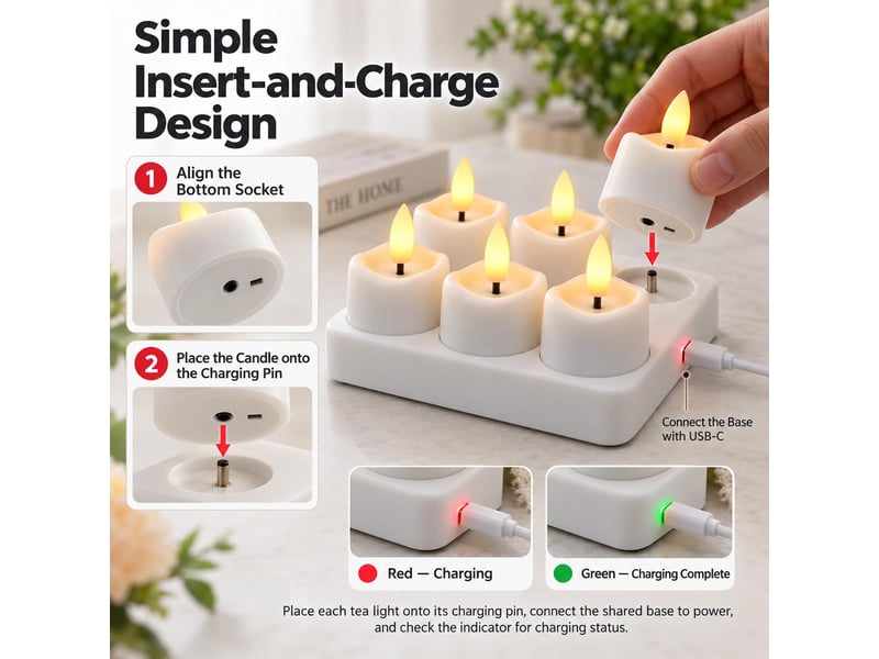  10 bougies chauffe-plat led rechargeables, sans flamme, télécommande et minuterie, base de recharge usb-c, blanc  - Conforama E
