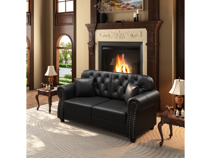  Canapé chesterfield 2 places en simili cuir noir, 160 cm Fay Lum - Conforama B