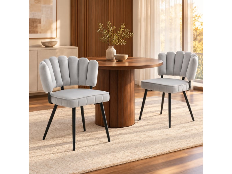  Lot de 2 chaises de salle à manger,60x48x80 cm,velours,gris clair et noir  - Conforama B