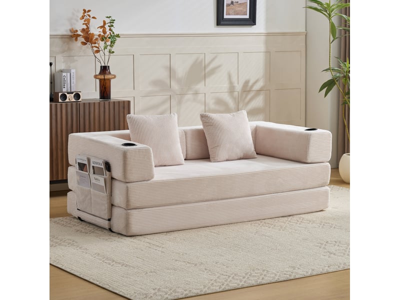  Canapé convertible 2 places 185x92.5x60 cm en velours côtelé blanc  - Conforama B