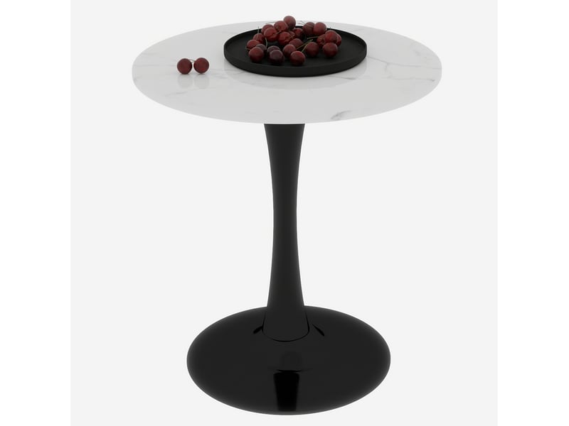  Table basse ronde 70x70x72cm design minimaliste, pieds hauts, marbre reconstitué, adaptée à 2 personnes, noir et blanc  - Conforama A