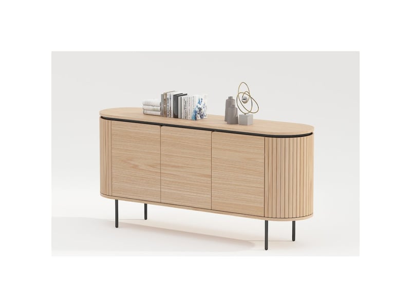 Buffet 160 cm 3 portes chêne clair et noir – collection sören - Conforama E