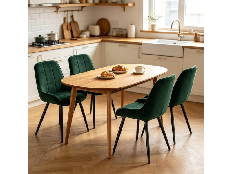  Lot de 4 chaises de salle à manger 52.5×43×81.5cm dossier galbé cadre acierlique vert foncé  - Conforama D