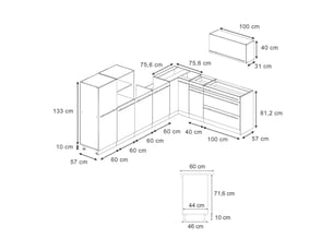Vicco cuisine en angle, sonomachêne doré, 327 x cm plan de travail chêne doré