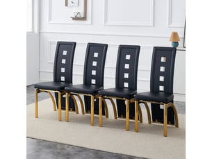 Chaises de salle à manger design ajouré, lot de 4, pu noir, pieds métal doré, h102,5 cm