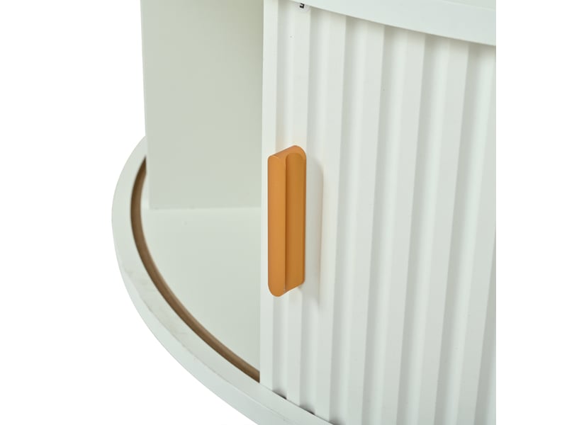  Table basse ronde blanche réglable en hauteur avec éclairage led, rangement caché et portes coulissantes, 75x75x52cm  - Conforama W
