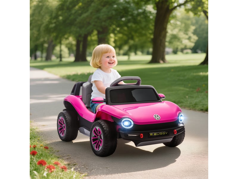  Voiture électrique pour enfants de 3 ans et plus, volkswagen e-buggy 12v avec télécommande 2,4 ghz, roues avec suspension, rose  - Conforama C