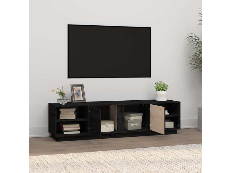  Meuble tv - banc tv - meuble de rangement noir 156x40x40 cm bois de pin massif  - Conforama C