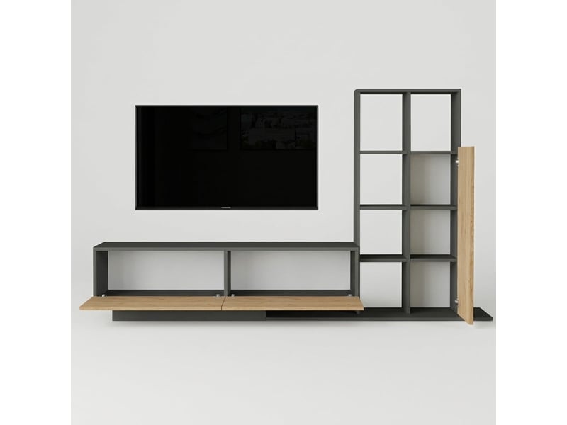  Meuble tv mural avec bibliothèque yarok - anthracite  - Conforama C