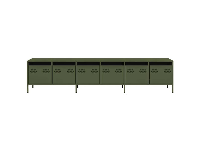  Meuble tv - banc tv - meuble de rangement vert olive 202x39x43,5 cm acier laminé à froid  - Conforama E