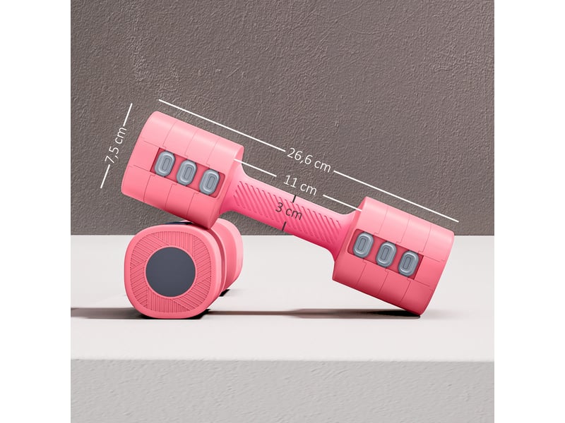  Ensemble d'haltères réglables 5 kg 4 en 1, paires d'haltères 1kg1,5kg2kg2,5kg avec poignée antidérapante, rose cerise  - Conforama E