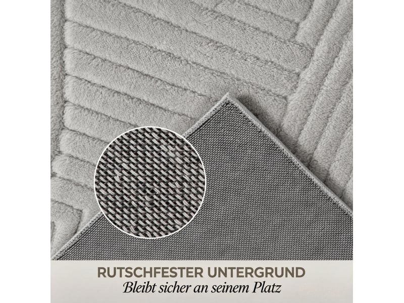  Tapis géométrique 160x120 cm à poils longs antidérapant en polyester gris  - Conforama D