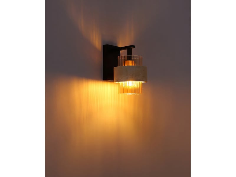  Globo daren applique murale noir mat, abat-jour en verre ambré, douille e27  - Conforama E