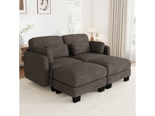 Canapé droit modulable 176 cm 2 places avec 2 poufs, coussins d’accoudoir amovibles, coussins lombaires épais à soutien renforcé, chenille, brun café