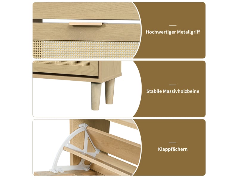  Meuble à chaussures avec 4 tiroirs basculants et étagères réglables pour entrée en panneaux de particules 100×25×90 cm  - Conforama E