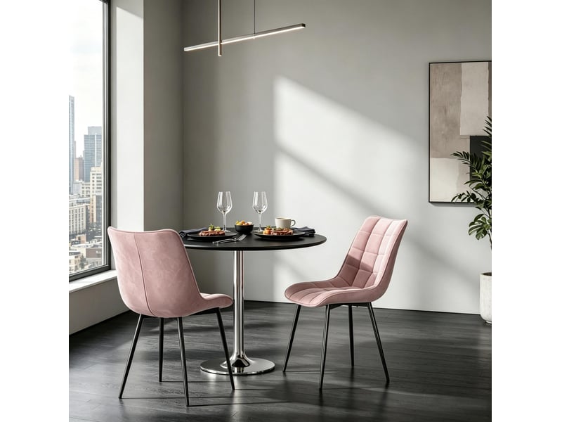  Lot de 2 chaises de salle à manger en velours rose et métal  - Conforama C