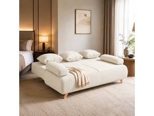 Canapé droit convertible <strong>STILVORA</strong> <strong></strong> 3 places Velours côtelé beige avec coffre de rangement