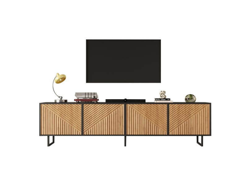  Meuble tv rangement salon 180 40 50 cm 4 portes bois naturel noir metal grand homvra  - Conforama A