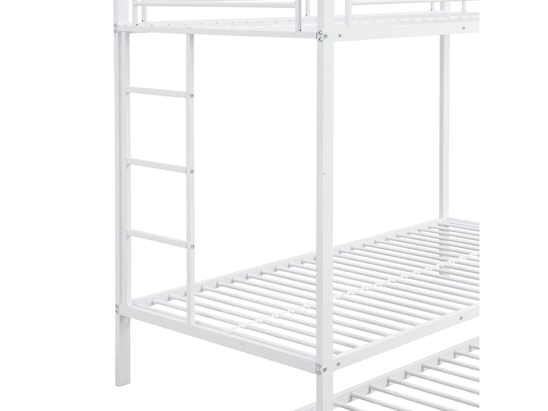  Lit superposé 90x200 cm, avec lit gigogne et garde-corps haut, en métal, blanc, sans matelas  - Conforama E