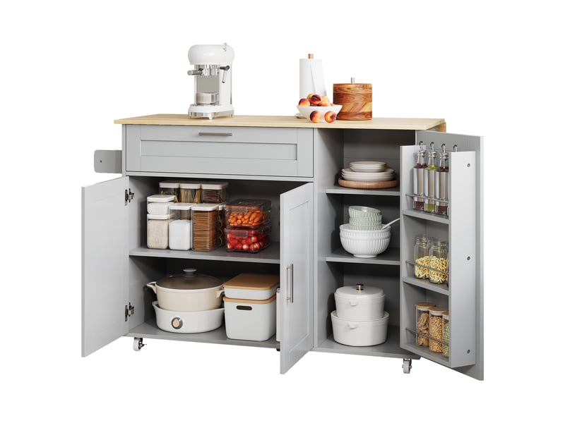  Îlot de cuisine sur roulettes 132,5 cm plan de travail pliable aspect chêne  - Conforama D