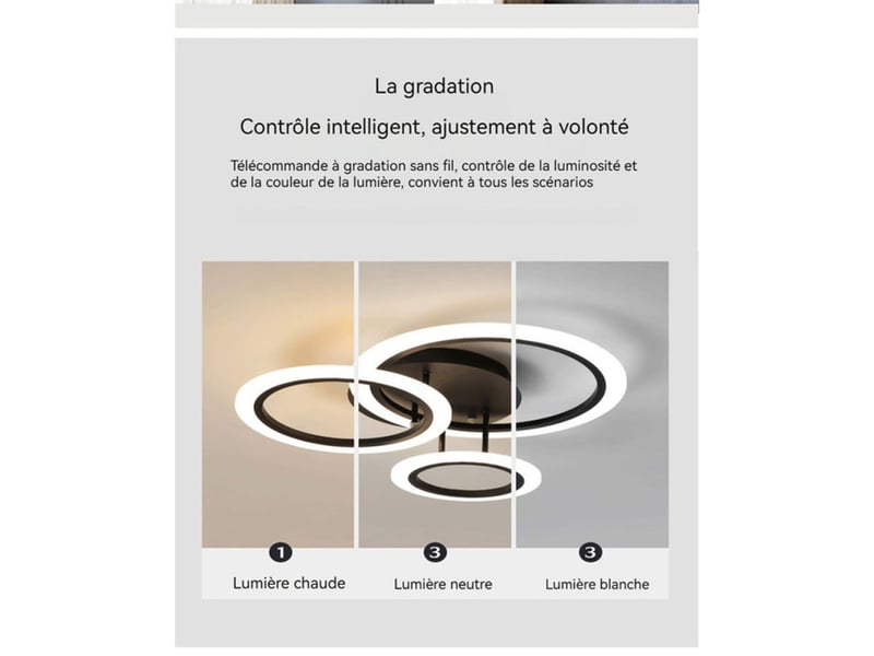  Plafonnier led cercle 45w 55 cm 3 anneaux noir mat dimmable cct 400289_AACLZ07238_6_DROPFR - Conforama B