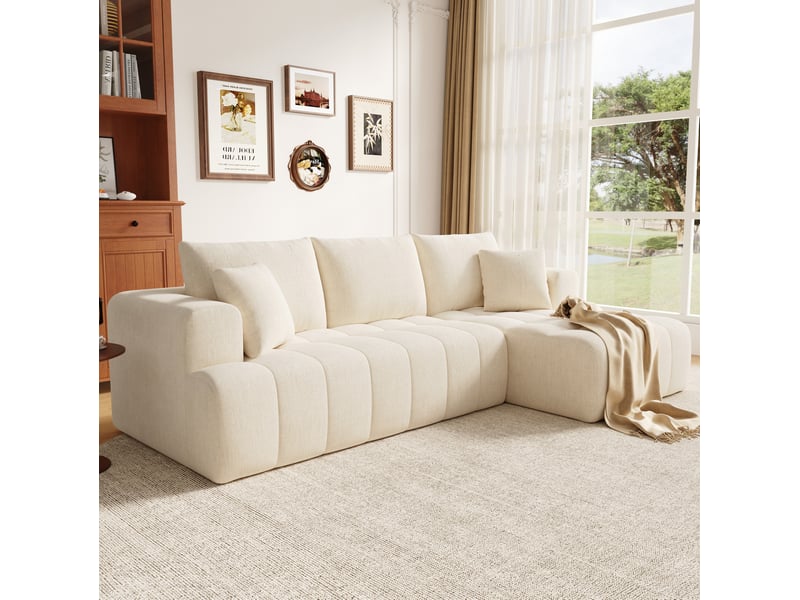  Canapé d'angle modulable 244,5 x 136 x 79 cm – beige – chenille – sans montage – design bas  - Conforama D