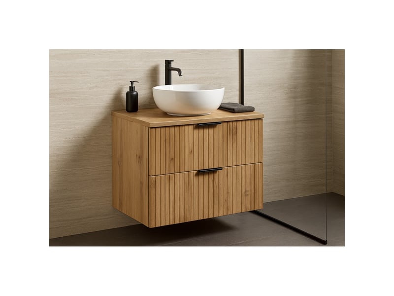  Ensemble de salle de bain noxera 60 cm – chêne wotan – meuble sous vasque avec plan pour vasque  - Conforama B