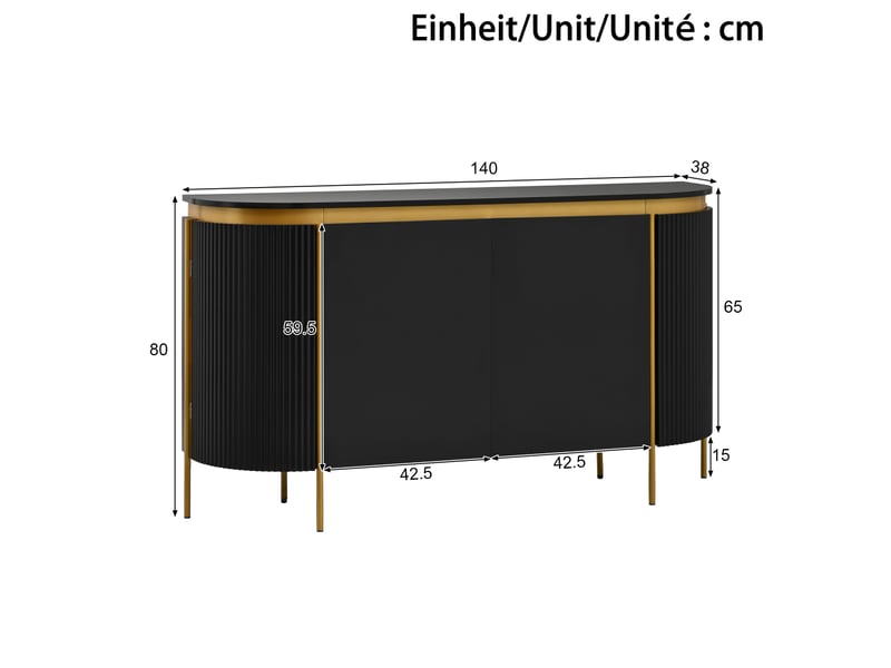 Buffet ovale 4 portes mdf cannelé pieds en fer étagère et passage de câbles pour salon - Conforama D