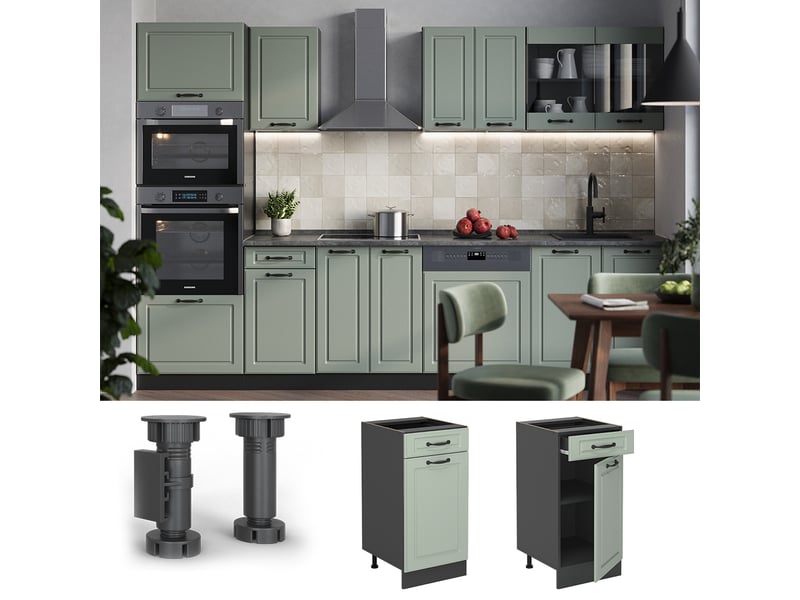  Vicco meuble cuisine, mint campagneanthracite, 40cm plan de travail anthracite  - Conforama D