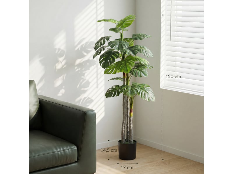  Arbre artificiel plante artificielle monstera h.1,5 m tronc branches lichen feuilles de tortue grand réalisme pot inclus  - Conforama E