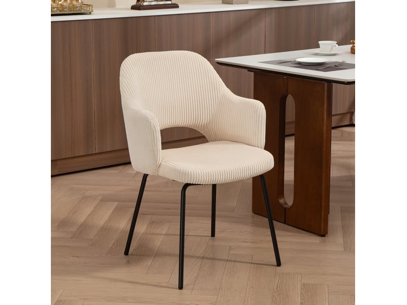  Chaise de salle à manger 62,5x57x85,5 cm, assise coque rembourrée, velours côtelé beige, pieds métalliques  - Conforama B