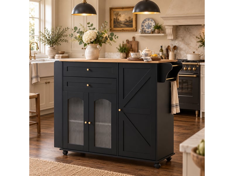  Îlot de cuisine 3 portes 2 tiroirs coloris noir panneau de particules  - Conforama D