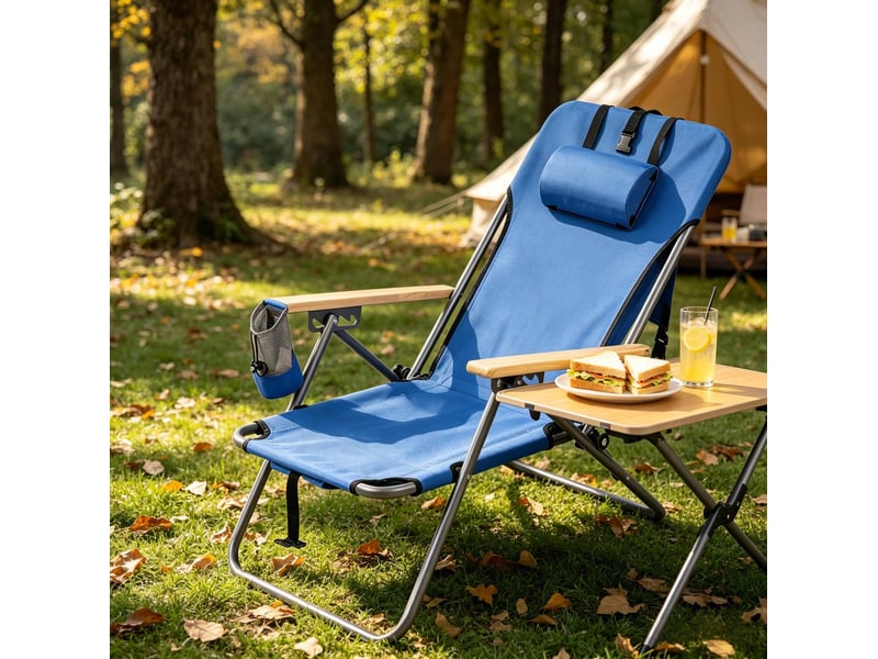 Chaise pliante de jardin 69x56x8 cm dossier réglable 4 positions métal bleu - Conforama D