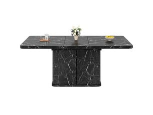 Table à manger multifonction avec rangement caché, plateau extensible, reliefs verticaux, 140-180 cm, effet marbre noir