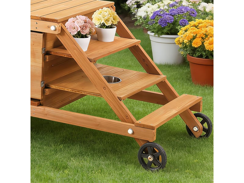  Cuisine extérieure pour enfants 132x59x60,5 cm avec roulettes bois naturel  - Conforama C