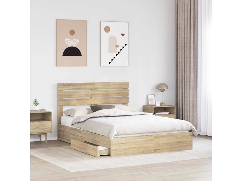  Lit double- lit adulte -  lit de rangement chêne sonoma 160 x 200 cm bois d'ingénierie  - Conforama B