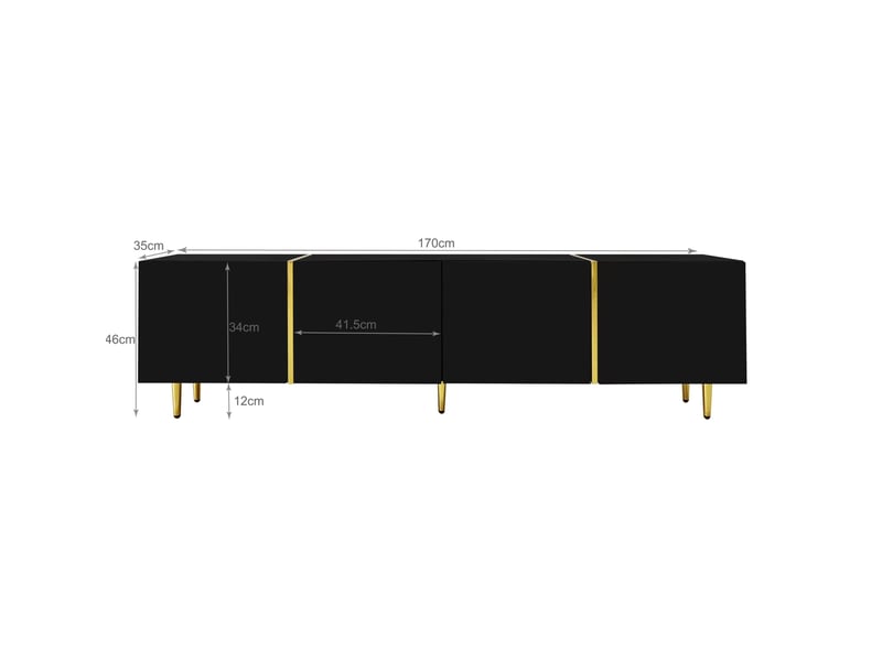  Ensemble meuble tv 170x35x46 cm et table basse 100x60x41,5 cm, 4 portes, 2 tiroirs, mdf, noir brillant  - Conforama D