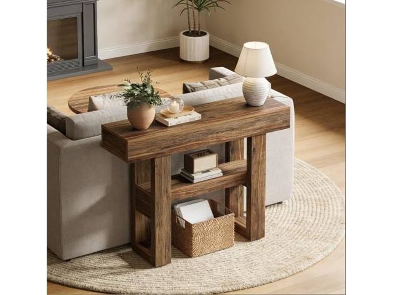  Table console 105x30x80 cm design campagne mdf marron  - Conforama B