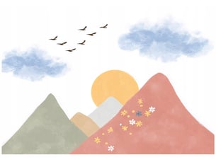 Papier peint  panoramique  intissé  montagnes oiseaux coloré - 350x250 cm - papier peint  enfant