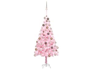 Sapin de noël, arbre de noël artificiel pré-éclairé et boules rose 180 cm pvc